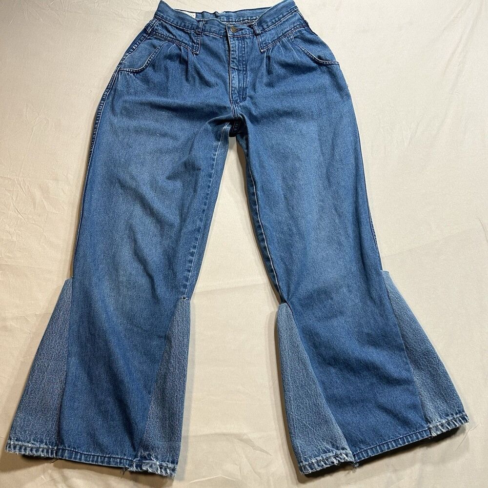 Vintage 80s Grapevines Distressed Two-Tone High Rise Jeans Wide Leg 13 (28x28)